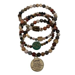 🔸NWT🔸 Natural Fossil Coral Gemstone Beaded Bracelet Set